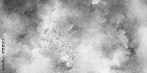 Abstract white and gray isolated cloud cumulus clouds. Gray aquarelle painted realistic fog or mist smoky textured canvas design. White and ash messy wall stucco texture background.