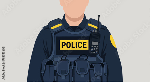 Police officer in tactical gear, ready for duty, law enforcement.