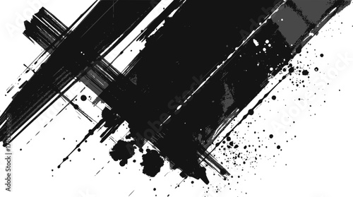 Black ink brush strokes and splatters on a