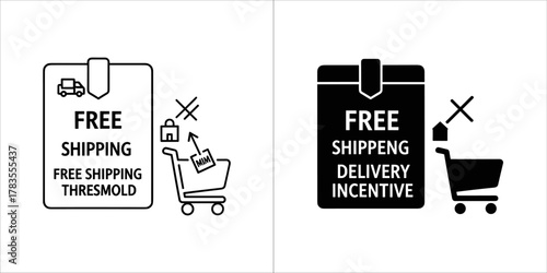 Free shipping threshold and delivery incentive glyph vector icons isolated