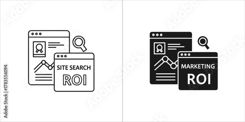 Website analytics icon showing site search and roi