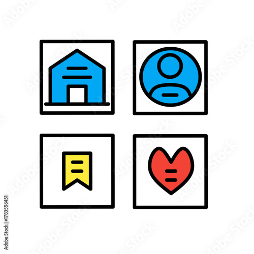 Set of Interface Icons Home, Profile, Save, and Like