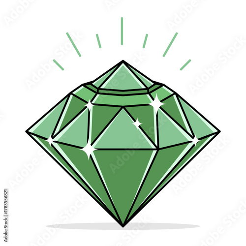 Green diamond vector design. Expensive jewelry, shining crystal illustration on transparent background