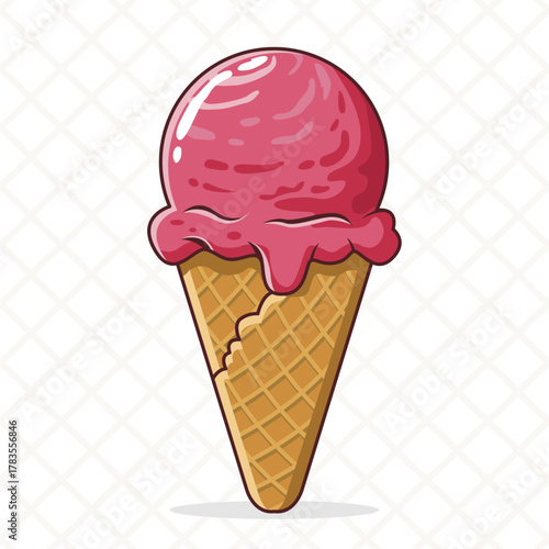 Strawberry ice cream vector illustration on transparent background