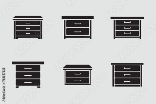 Desk Drawer Storage Organizer Box Solid Icons Set