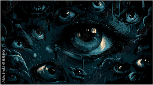 Evil Eyes. Dark Fantasy Horror Vector Illustration. Game Design.