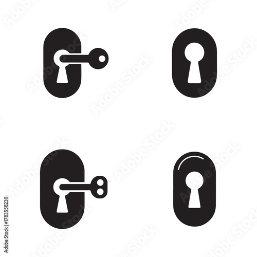 Door Lock With Keyhole Security Icons Set