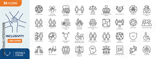 Inclusivity line editable icon set. Editable stroke. Vector illustration
