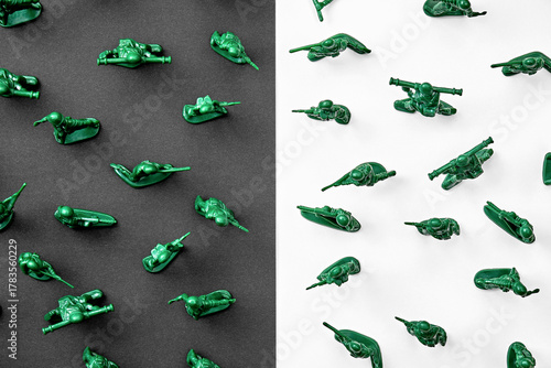 Toy Soldiers War on Black and White Background