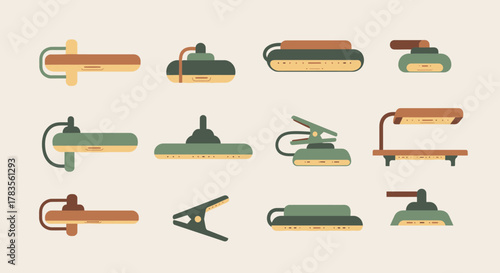 A diverse collection of retro style lamps and lighting fixtures.