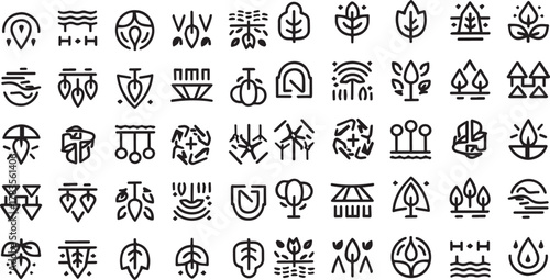 Modern Bio-Tech and Renewable Energy Outline Icons: Geolocation, Smart Farming, and Conservation Vector Pack