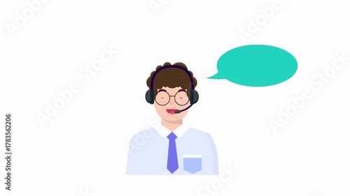 Wallpaper Mural Animated Male Call Center Agent with Headset and Speech Bubble. Torontodigital.ca