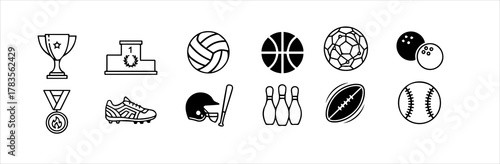 Wall Mural Sports Equipment and Trophy Icons Set - Vector Outline