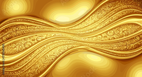 Abstract golden background with flowing waves and intricate decorative texture design, evoking luxury, wealth, and elegance, perfect for premium branding and sophisticated visual projects.