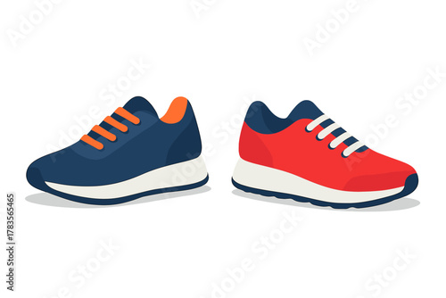 Two pairs of colorful athletic running shoes for fitness training and sports