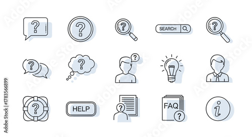Comprehensive Question Mark Icon Bundle: A versatile collection of outline signs for graphic and web design, apps, adverts, and various cards, featuring a clean vector cartoon illustration on a white