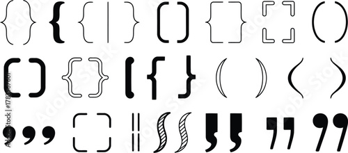 Black Silhouette of Curly Braces Parentheses Angle Quotation Marks Isolated on White
