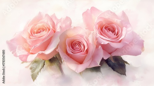 Soft Pink Watercolor Roses Bouquet Illustration on Light Background