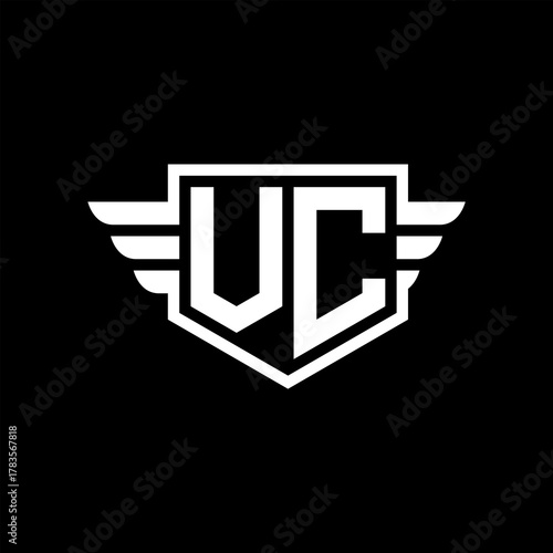 VC Logo vector image of initial shield with wing outline and simple shield