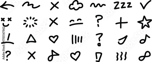 Hand Drawn Doodle Symbols and Shapes Arrows, Hearts, Stars, Question Marks, and More