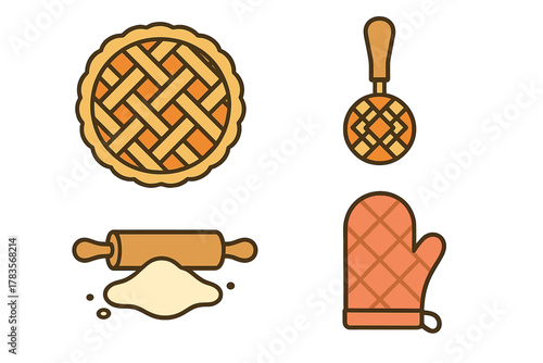 Homemade lattice pie with essential kitchen baking tools and ingredients