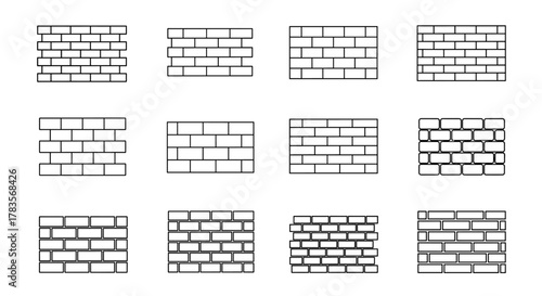 Collection of Simple Brick Wall Icons with Editable Stroke, Perfect for Infographics, Articles, Books, Flyers, Banners, Vector Cartoon Illustration with a White Background