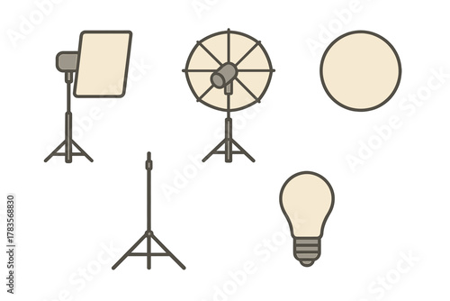 Professional photography studio lighting equipment set including softbox, reflector, and stand