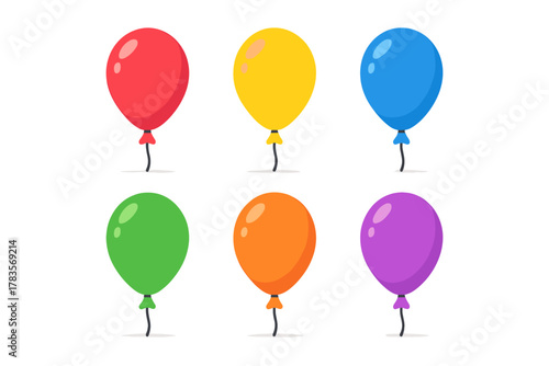 Six bright helium balloons in various colors for birthday parties and festive events