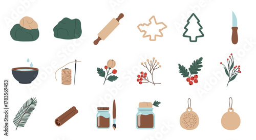 Christmas baking and crafting elements for holiday decorations.