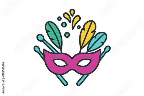 Vibrant carnival masquerade mask decorated with colorful feathers and festive elements