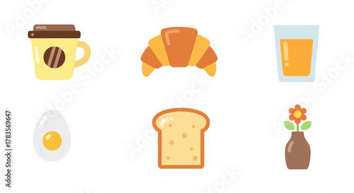 Collection of Breakfast Food and Drink Icons.