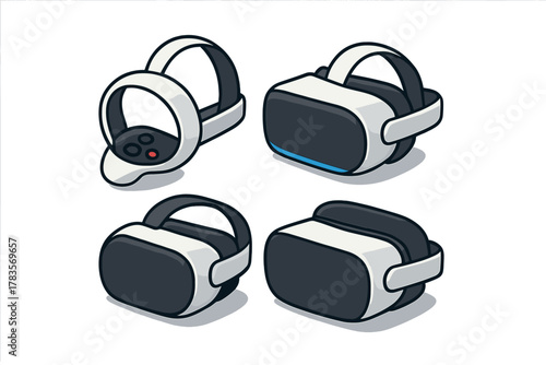 Isometric virtual reality headsets and controllers representing augmented reality and futuristic gaming