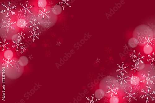 Red Winter Wonderland with Sparkling Snowflakes and Bokeh