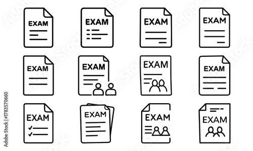 Education and School Line Icons Set – Stars, Tree, Eraser, Exam Paper, Classroom, Uniform, Microphone, Piano, Glasses, Rocket, Solar System, and Study Desk Outline Symbols