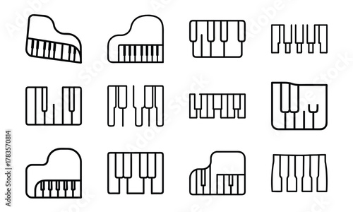 Education and School Line Icons Set – Stars, Tree, Eraser, Exam Paper, Classroom, Uniform, Microphone, Piano, Glasses, Rocket, Solar System, and Study Desk Outline Symbols