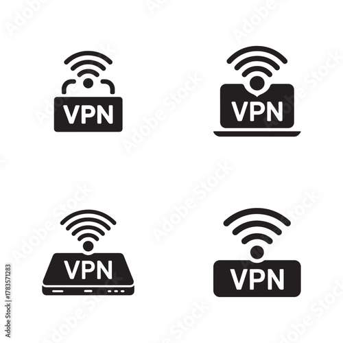 VPN Connection Encrypted Internet Security Solid Icons Set