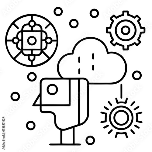 Artificial intelligence and machine learning concept, featuring cloud and gear