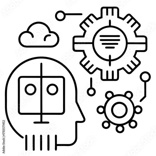 Artificial intelligence concept with human head, cloud, and gears