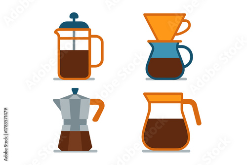 French press, Moka pot, pour over, and carafe coffee brewing methods