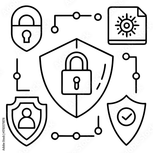Security icons representing data protection and cybersecurity measures for digital safety