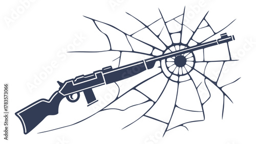 Photos Rifle piercing through shattered glass, symbolizing the impact of gun violence a