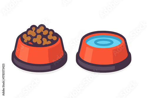 Essential pet care items featuring a bowl of dry food and a bowl of fresh drinking water