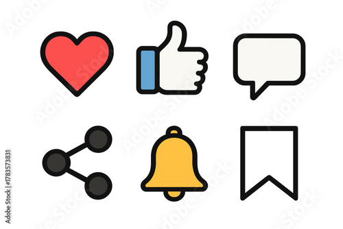 Modern social media icons set for digital engagement and user interaction interfaces