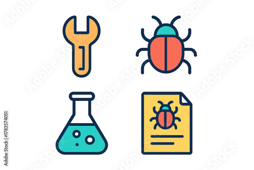 Line symbols for software development, system maintenance, bug fixing, and scientific testing