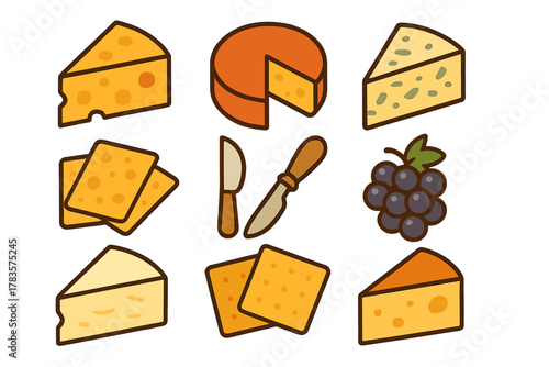 Assortment of cheese, crackers, grapes, and knives for a gourmet charcuterie board