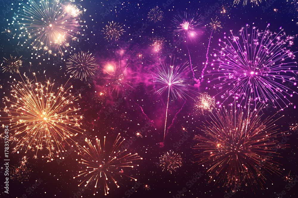 Fototapeta premium Beautiful night sky fireworks high resolution picture