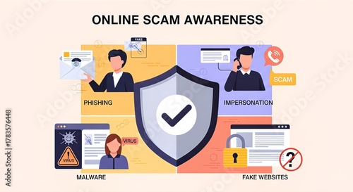 Online Scam Awareness: Phishing, Impersonation, Malware, and Fake Websites.
