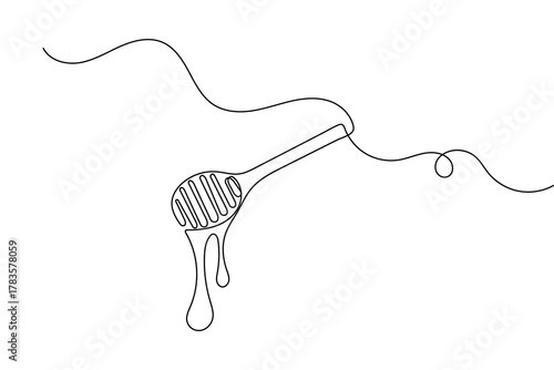 Honey dripping continuous one line drawing and minimalist style isolate outline vector illustration
