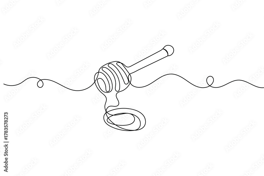 Obraz premium Honey dripping continuous one line drawing and minimalist style isolate outline vector illustration 