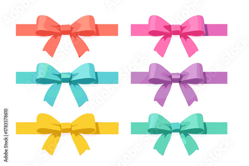 Assortment of vibrant satin gift wrapping bows with attached ribbons